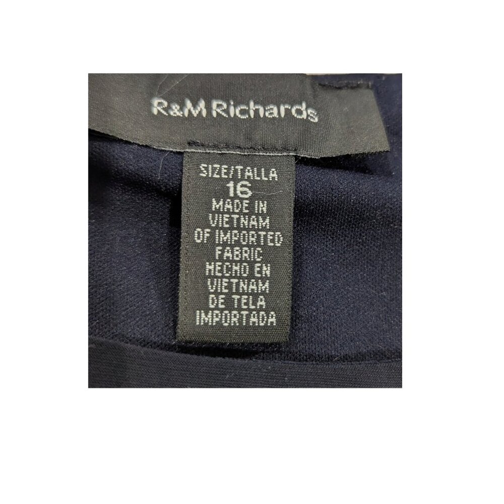 R&M Richards Navy Sequin Lace Dress Nude Illusion Sheath Cocktail Dress Size 16 - Picture 4 of 6